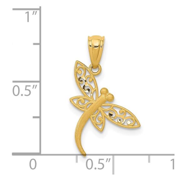 14k Yellow Gold Flat Filigree Dragonfly Pendant, 15mm - Picture 4 of 5
